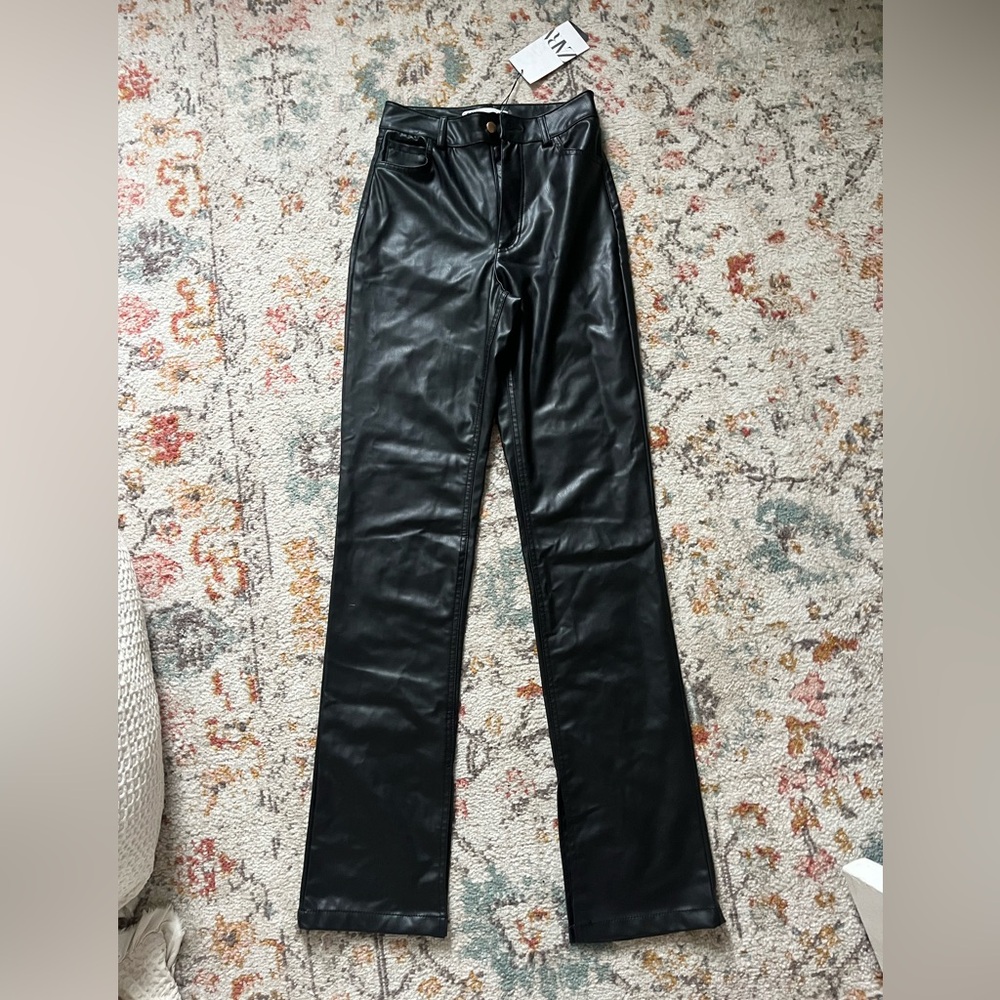 Zara High Waisted Leather Pants Size: US 2